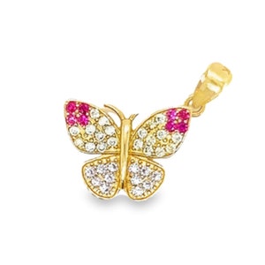 Tourmaline Gemstone Butterfly Dainty Pendant 14K Yellow Gold Charm Gift For Her Natural Diamond Lab Grown Diamond Made To Order