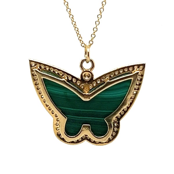 Malachite Dainty 14k Butterfly Pendant With Diamond For Her Wedding Gift Birthstone Necklace Charm