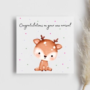 Gepersonaliseerde nieuwe aankomstkaart / felicitatiekaart / nieuwe baby Fawn / wenskaart