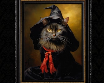 Halloweendecor: Halloween-heksenkat kunstprint aan de muur