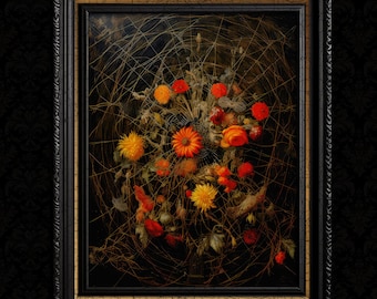 Dark Academia Flowers with Spiderweb Wall Decor Print