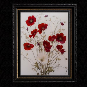 Vintage Floral Wall Decor Print - Red Wildflowers