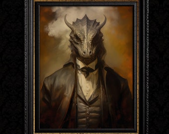 Dragon  Decor Wall Art Print - Dragon Victorian Portrait