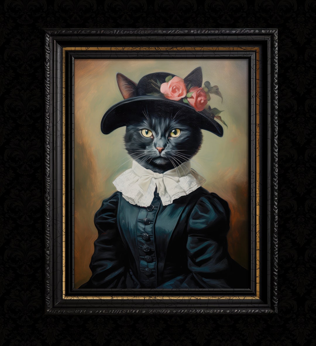 Victorian Cat Art Portrait Cat Wall Decor Print Etsy