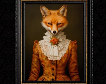 Dekoracja ścienna z motywem lisa - portret fantasy w stylu wiktoriańskim