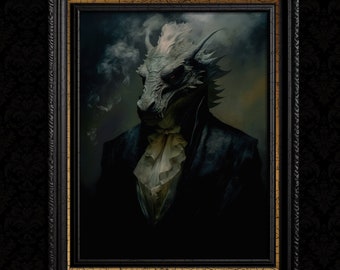 Dragon  Decor Wall Art Print - Dragon Victorian Portrait