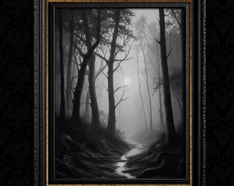Stampa decorativa da parete con dipinto della foresta oscura
