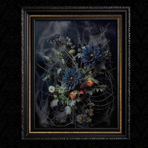 Dark Academia Flowers with Spiderweb Wall Decor Print