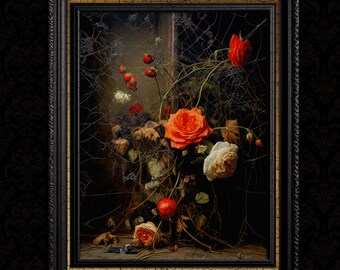 Dark Floral with Spider Web Wall Decor Print