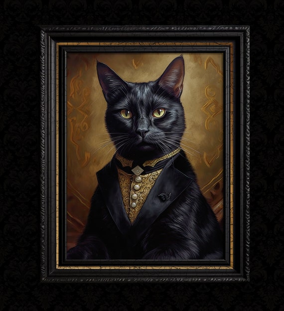 Gothic Black Cat Vintage Poster Print, Home Decor, Victorian Cat
