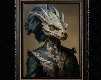Dragon  Decor Wall Art Print - Dragon Victorian Portrait