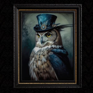 Portrait Painting of Victorian Owl Wall Art Print