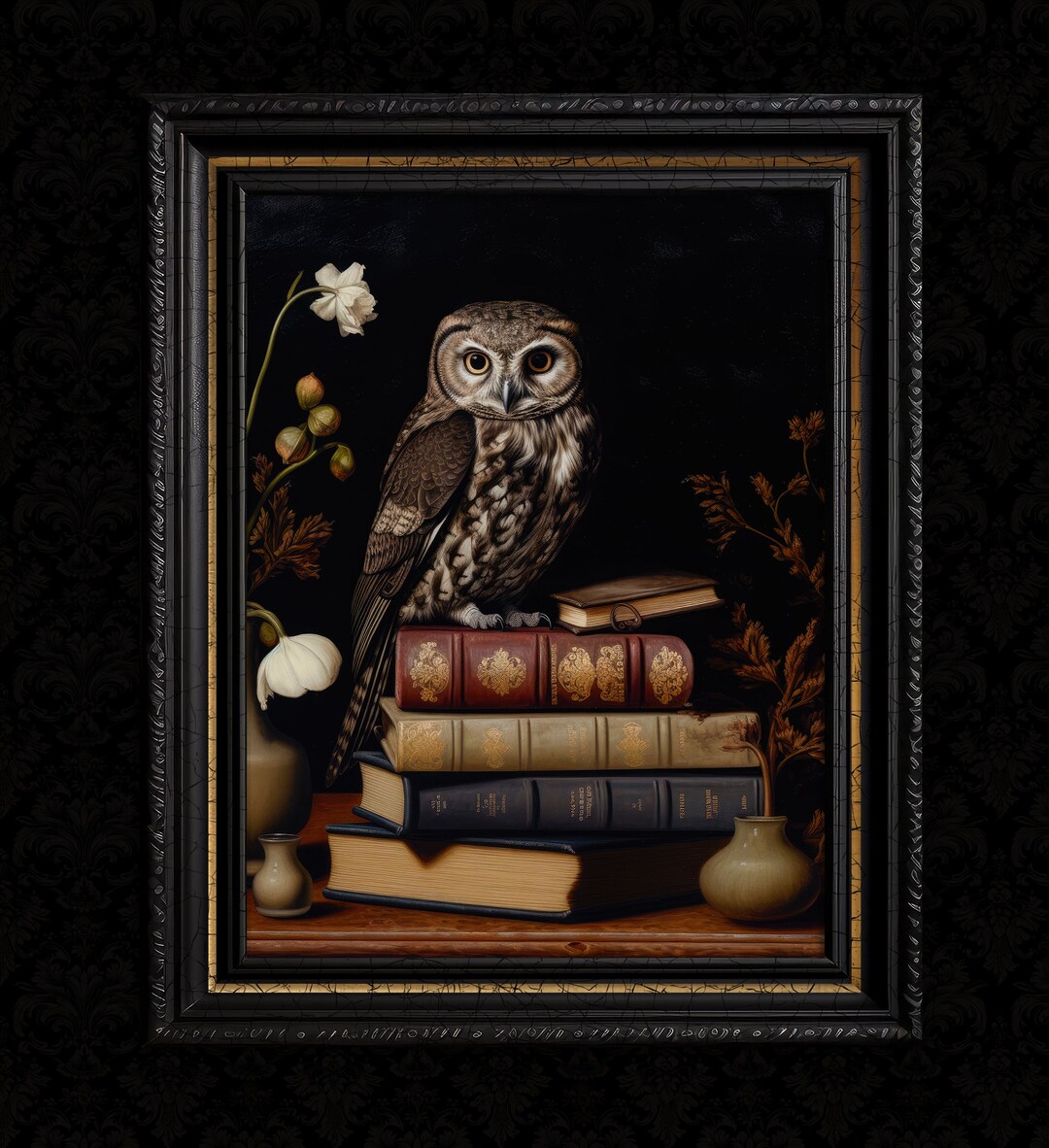 Owl Art Dark Academia Decor Print With Books - Etsy