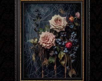 Dark Academia Décor Fleurs avec Toile d'Araignée