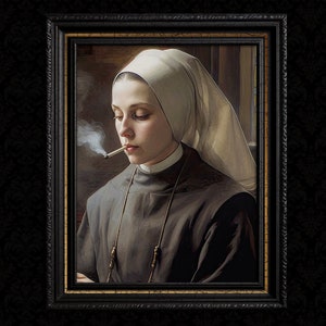 Moody Nun Taking a Break Gothic Wall Art Print