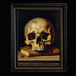 Gothic Skull and Book, Dark Academia Wall Art Print
