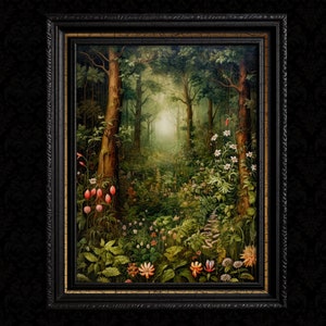 Dunkler Cottagecore Wald Wand Kunstdruck