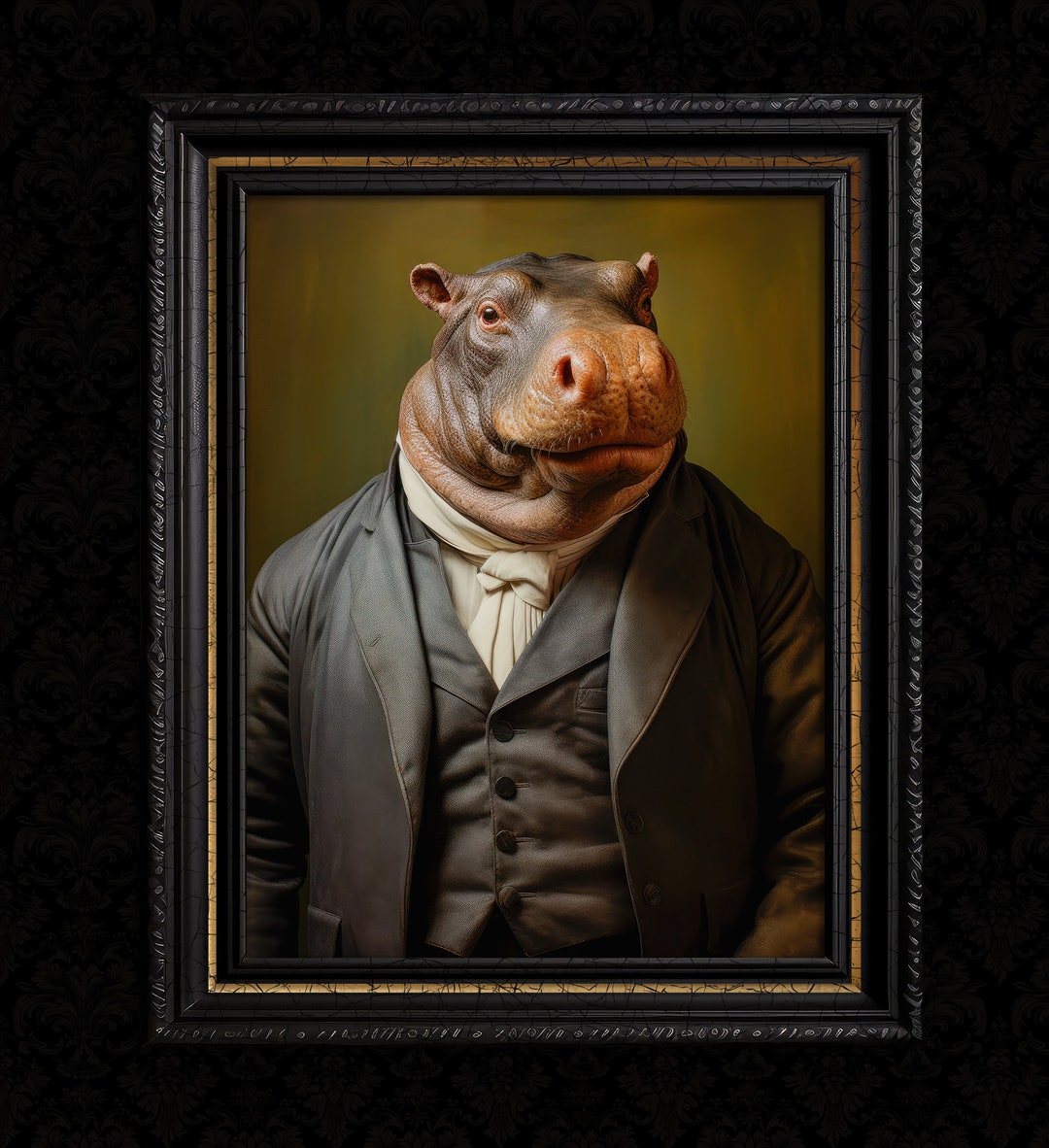 Hippo Decor Wall Art Print Hippo Victorian Portrait Etsy