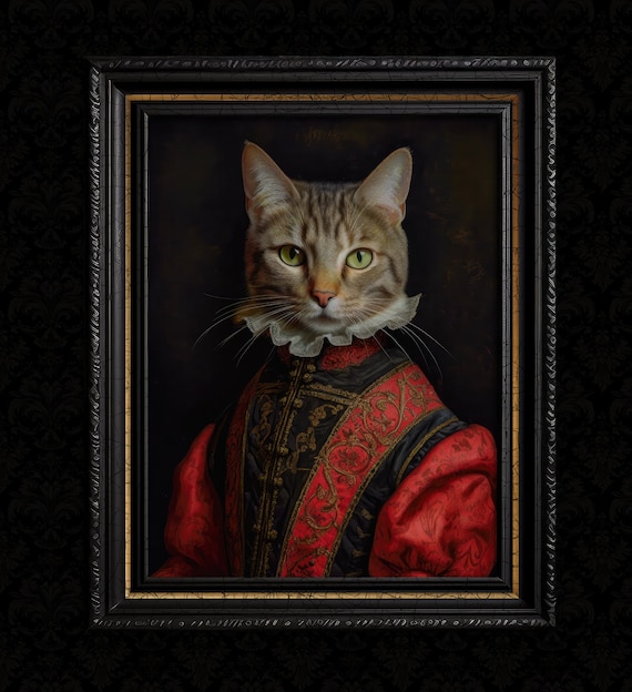 Renaissance Cat Portrait Wall Art Print Etsy UK