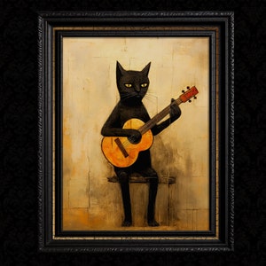 Me and My Guitar Black Cat Wall Art Print