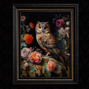 Vintage Flowers and Owl Wall Art Print