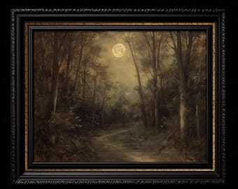 Stampa artistica vintage "Foresta al chiaro di luna" - Decorazione murale dark academia gotica