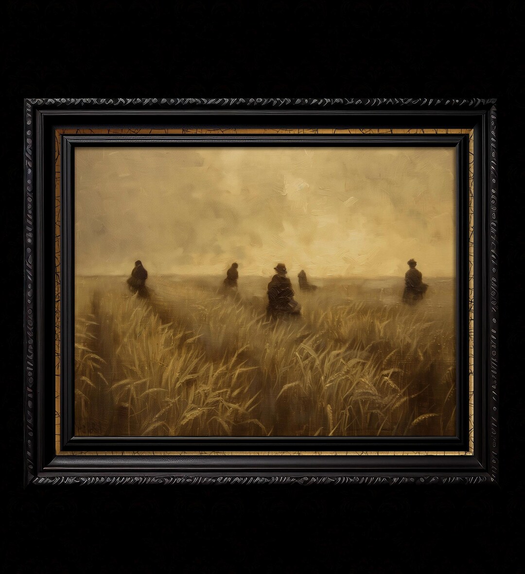 Rustic Workers Vintage Painting of Workers in the Fields - Fine Art Print for Rustic ...