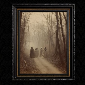 Impresión fotográfica vintage de fantasmas en el bosque para decoración de pared