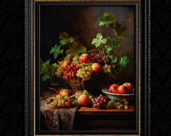 Grapes and Apples Still Life Painting Wall Decor Print