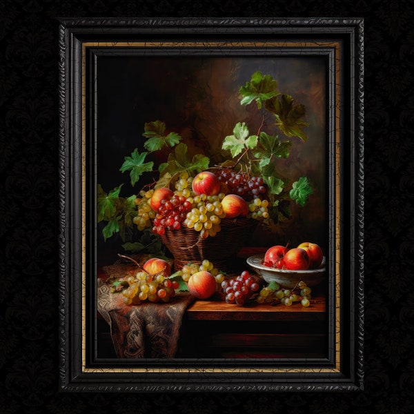 Grapes and Apples Still Life Painting Wall Decor Print