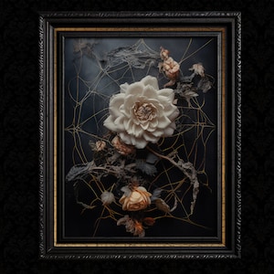 Dark Floral with Spiderweb Wall Decor Print