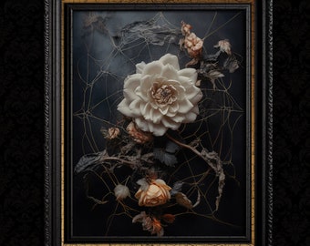 Dark Floral with Spiderweb Wall Decor Print