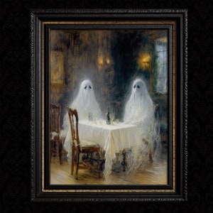 Ghost Couple Having Dinner, Vintage Poster, Art Poster Print, Dark Academia, Gothic Relationship