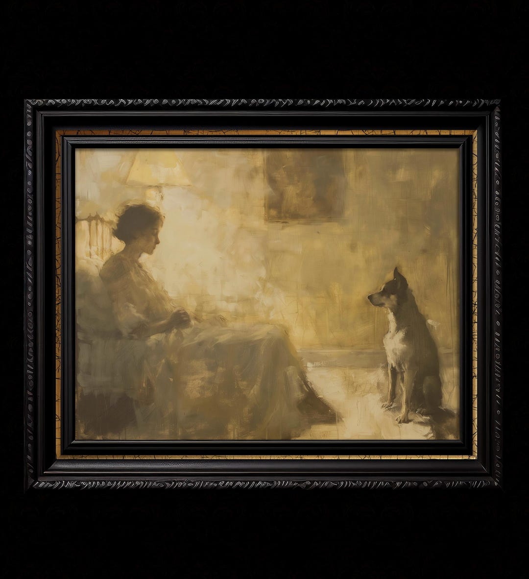 Vintage Painting of Woman and Dog - Fine Art Print for Gothic Decor - Etsy