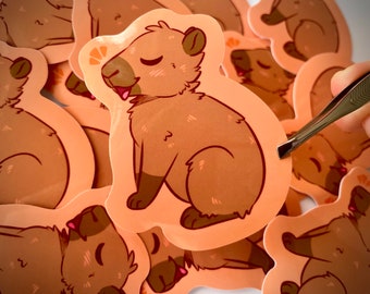 Capybara Vinyl Sticker - Orange Water-Resistant Sticker