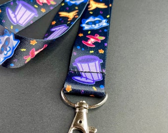 Neon Trash and Raccoon Lanyard -  Badge Lanyard with Clasp