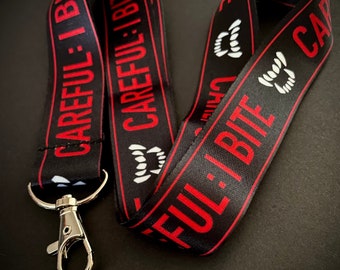 Careful, I Bite Lanyard -  Vampire Astarion Badge Lanyard with Clasp