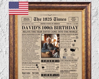100th Birthday Newspaper Poster,Printable 100th Birthday Party Decor,Grandma Grandpa Birthday, Birthday Poster News & Highlights 1925 in USA