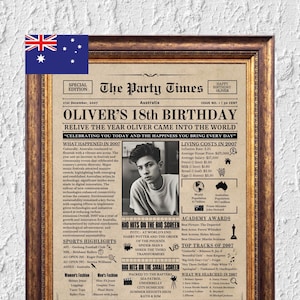 18.Geburtstag Zeitungsposter 2007,Australische Version zum 18.Geburtstag Party Dekor,Zeitungsposter zum 18.Geburtstag