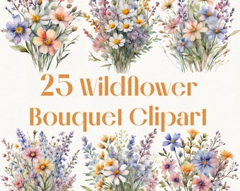 Watercolor Floral Bouquet Clipart, Wildflower Clipart Bundle, Wildflower Wedding Clipart, Watercolor Clipart,Wedding Clipart