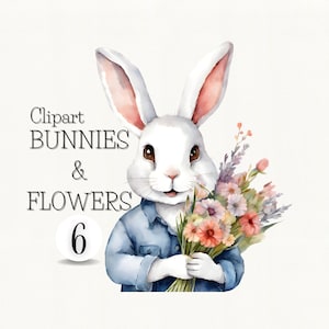 Aquarell Häschen Clipart, Hochzeit Clipart, Frühling Clipart, Ostern Clipart, Vorgefertigte Clipart, Häschen Clipart, Floral Clipart