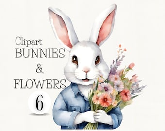 Watercolor Bunnies Clipart, Wedding Clipart, Nursery Spring Clipart, Easter Clipart, Premade Clipart, Bunnies Clipart ,Floral Clipart