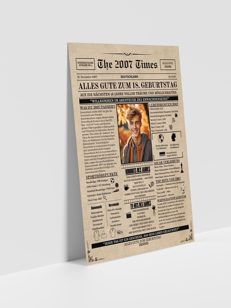 18th Party Decor,19. Geburtstagszeitung Poster, 20., Personalized Gift, 18 Year Birthday, Printable Poster, 18th Birthday Gift, 18th Birthday Sign, Dad Gift, Mom Gift, 18th Birthday Ideas,Birthday Newspaper,Back in 2006,18. Geburtstagszeitung Poster