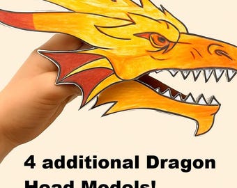Dragon Puppet Head Add-On | 4 Paper Craft Models (Digital Download)