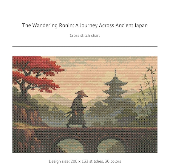 Wandering Ronin Cross Stitch Pattern - Japanese Landscape (Digital Download)