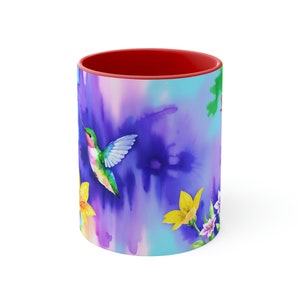 Aquarell Kolibri und Blumen Akzent Kaffeetasse, 11oz