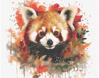 Watercolor Red Panda Cross Stitch Pattern 2