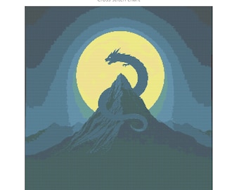 Dragon of the Moonlit Peak – Japanese Fantasy Cross Stitch Pattern