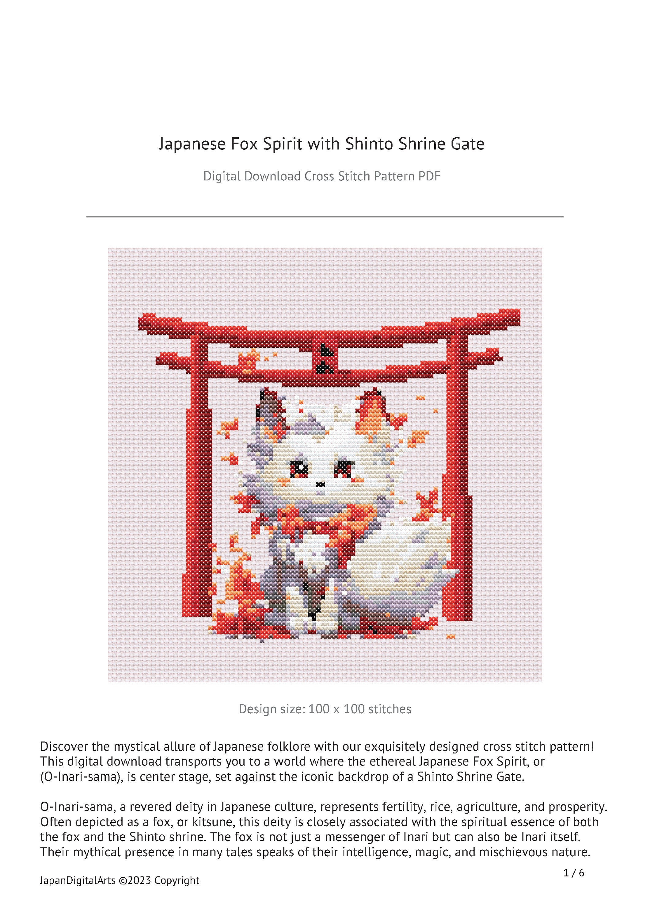 Japanese Fox Spirit With Shinto Shrine Gate - Digital Download Cross ...