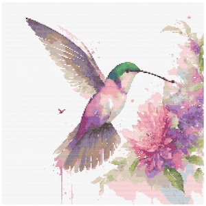 Cross Stitch Pattern of Watercolor Art Hummingbird
